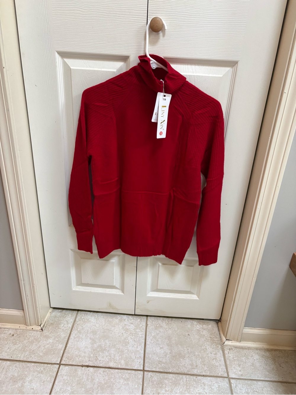 Red Ribbed Turtleneck Sweater